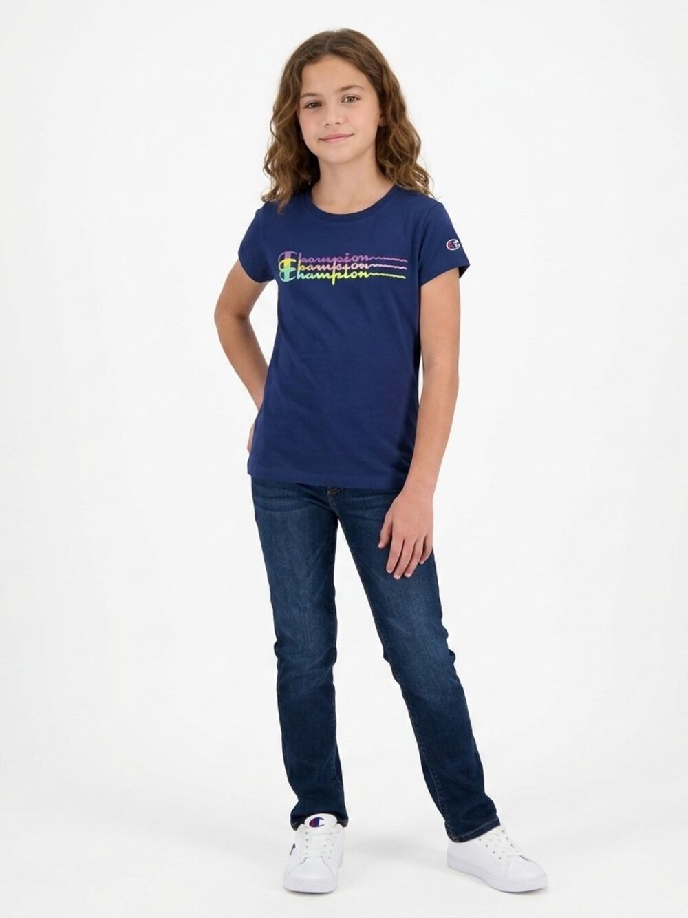 CHAMPION BRAND Girl's Navy Pullover with logo - Size M (10/12) NWT